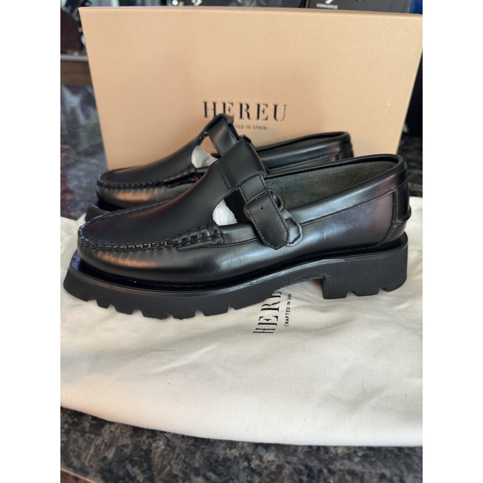 Hereu Herrieu Shoes Black Alber Sport T-Bar Loafers Size 36. Us 5.5 Nwb